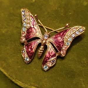 Vintage Liz Claiborne  Butterfly Pin Brooch w/ Rhinestones & Enamel